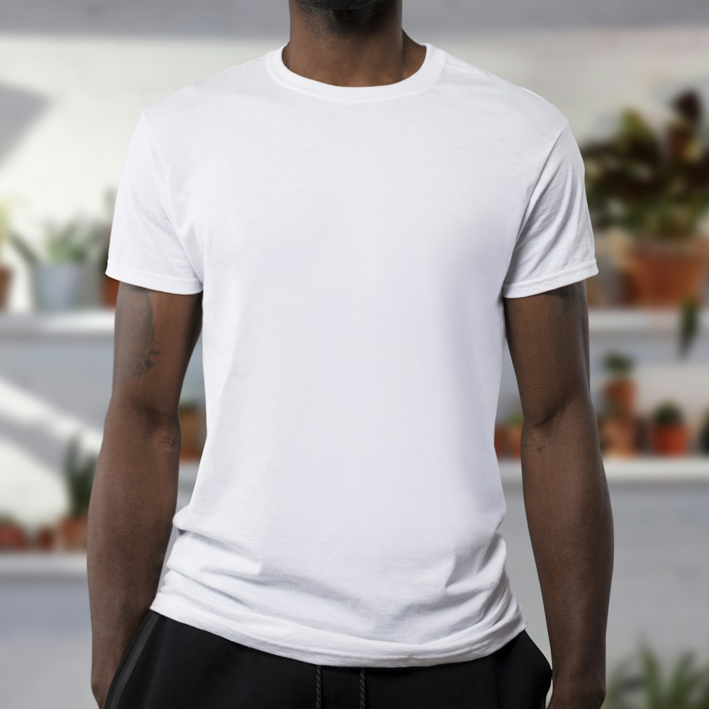 Model wearing the white everyday tee